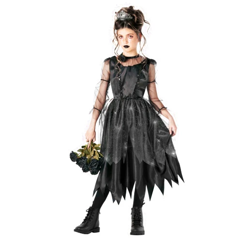 Morph Kids Gothic Witch Costume For Girls - Black Witch Dress For Kids - Spooky Halloween Outfit For Girls