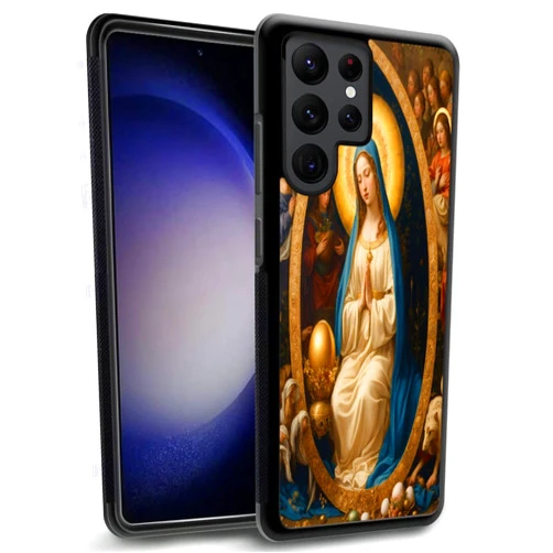 DAFEI Phone Case for Samsung Galaxy S24 S23 S22 S21 S20 S10 S9 S9+S8 S7 Edge Plus Ultra FE S10e 4G/5G with Virgin Mary-AB0 Design Slim Rubber Black Frame Shockproof