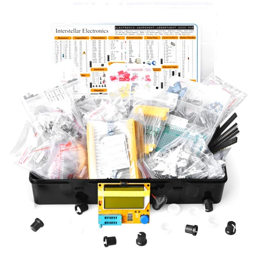 EDWREGIG Electronic Component Assortment, Resistors, Capacitors, Inductors, Diodes, Transistors, Potentiometer, IC, LED, PCB, LCR Tester, 2200 pcs