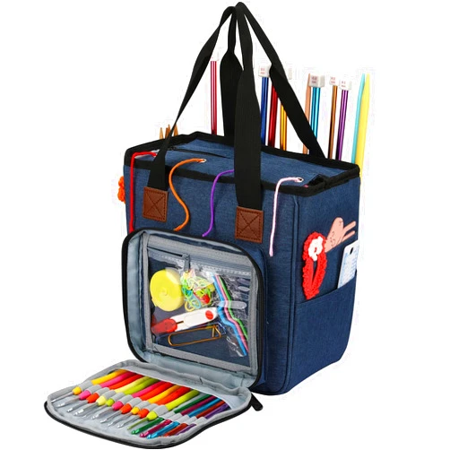 Looen Yarn Knitting Storage Tote-Large Capacity Crochet Organizer Portable Travel Bag With Shoulder Strap Crochet Hooks Case for Unfinished Bulk Project