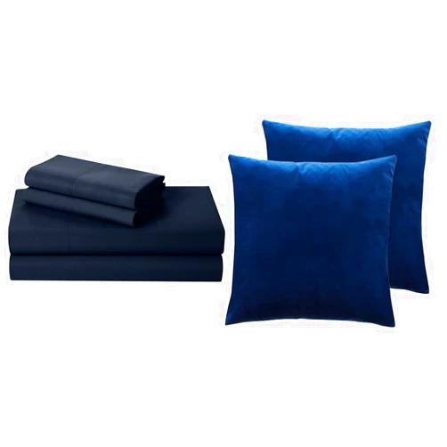 lalaLOOM Bed Sheets 4 Piece Set and Velvet Throw Pillow Covers Set of 2, Bed Sheet Size Full in Navy Blue, Breathable Microfiber, Throw Pillowcases Size 16x16 in Dark Blue, 2 Item Bundle