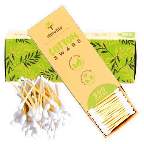 Storetite Organics, Biodegradable Bamboo Cotton Swabs - Buds for Ear Cleaning, Makeup, Pet Care, First Aid, Art & Crafts, Safe & Sustainable Alternative, Paper Packaging 500pcs