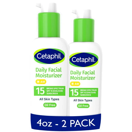 Cetaphil Daily Facial Moisturizer SPF 15, 4 Fl Oz, Gentle Facial Moisturizer for Dry to Normal Skin Types, No Added Fragrance, Pack of 2, (Packaging May Vary)