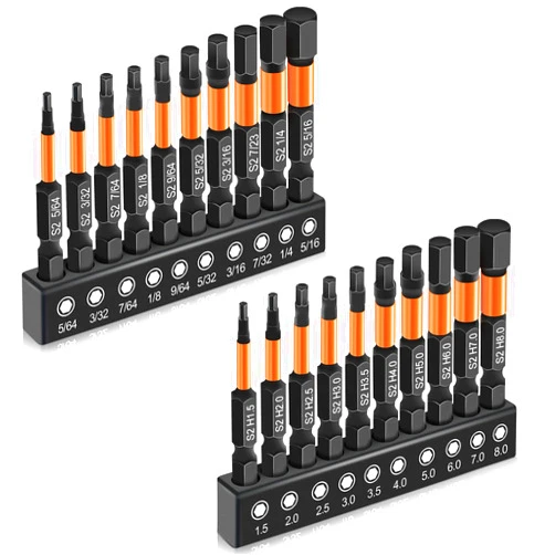 Xeiophoy 20PCS Premium Hex Bit Set, Impact Hex Head Allen Wrench Drill Bit Set (Metric&SAE), 1/4” Hex-Shank S2 Alloy Steel Key Drill Bit Set with Magnetism, CNC Machined Tips, 2