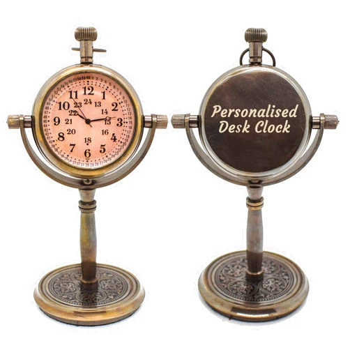 Treasure Lords Personalized Antique Desk Clock - Table Watch - Desktop Clock - Brass Table Clock | Romantic Desk Clock - Decorative Vintage Mechanical