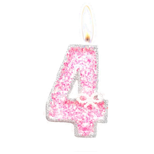 Zi Lan Pink Number 4 Birthday Candles, Girls Glitter Number Candles for Cake Topper Decorations with Pearl Bowknot, Happy Birthday Party Wedding Anniversary Celebration Supplies