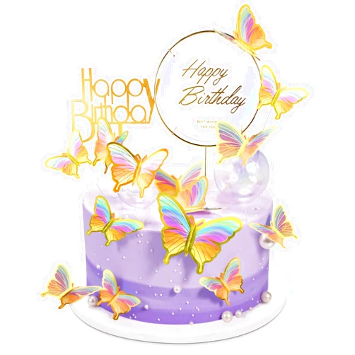LANGPA 22-Pieces Butterfly Cake Decorations With Happy Birthday Acrylic Cake Toppers for Baby Shower Wedding Birthday Party Decor (Colorful)