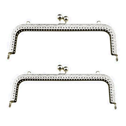Hahiyo Purse Square Bag Kiss Clasp Frame Lock 20cm Diameter Rectangle Clutch Metal Vintage Latch Clip Smooth Open Close Sturdy No Scratch Loose Gap for DIY Crochet Fabric Coin Leather Bag 2pcs Silver