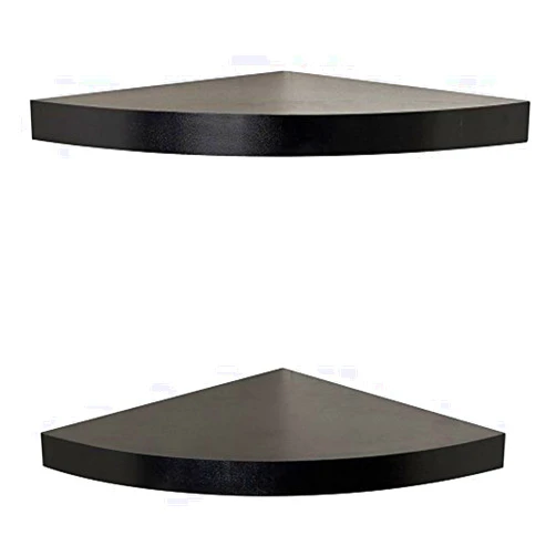 Danya B. Small Floating Wall Mount Laminate Wood Corner Wall Radial Shelves (Set of 2) (Black)