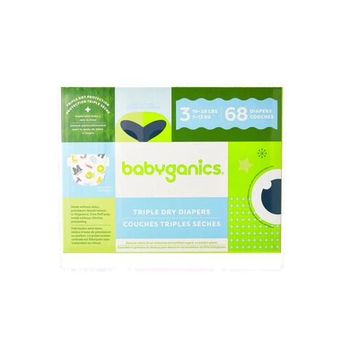 Babyganics Diapers, Size 3, 68 ct, Babyganics Ultra Absorbent Diapers