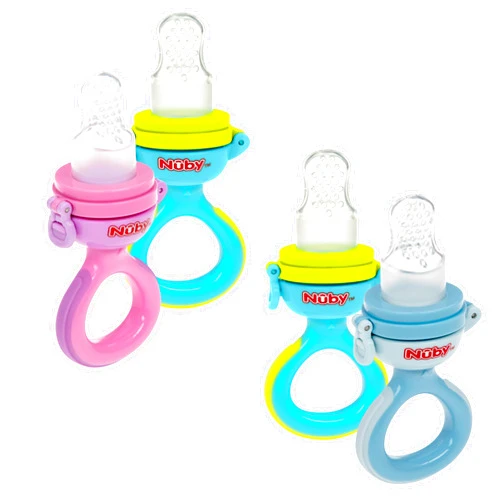 Nuby Baby’s First Food Dispenser with Hygienic Cover | Baby’s First Soft Foods and Teething | 2 Pack: Aqua & Blue or Pink & Aqua | Twist n' Feed | Promotes Self Feeding |10+ Months