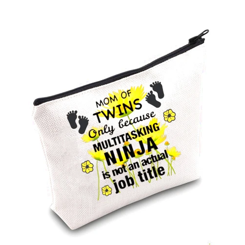 MEIKIUP Twins Mama Gifts Mom Of Twins Makeup Bag Mommy To Be Travel Zipper Cosmetic Bag New Mom Gift Mom of Twins Is Multitasking Ninja (Multitasking Ninja bag)