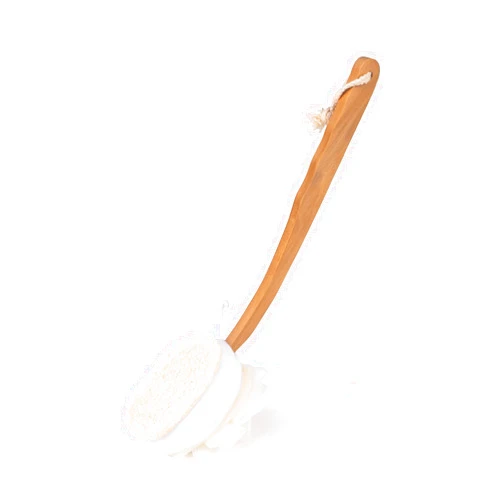 Massgiik Shower Body Scrubber with Curved Long Handle, Dual-Sided Brush with Soft Mesh and Natural Loofah for Skin Exfoliating, Back Body Exfoliator for Bath