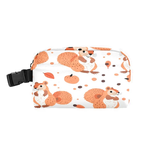 Miaozhen Womens Lunch Bags Zip Pockets Girls Lunch Boxes Keeps Food Warm Reusable Tote Bag for School College Hand-Drawn Design Cute Squirrel Polka Dots Peach Orange Bolsa para comida