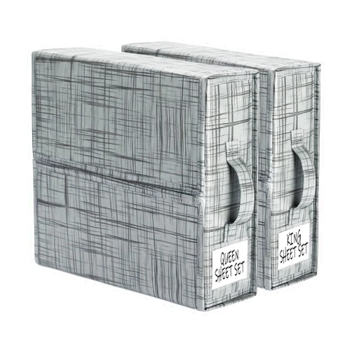 SUOCO SheetCube 2 Pack Bed Sheet Organizers and Storage, Foldable Bedding Storage Box Container with Window and Label, Linen Closet Organizer Folder for Blanket, Duvet Cover Set, Bed Sheet Set - Grey
