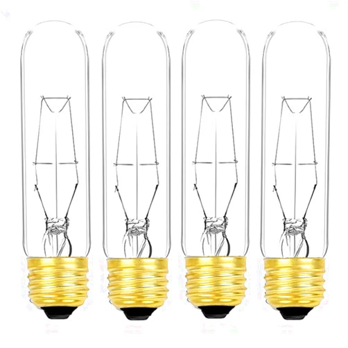 MMBGJKG 25 Watt T10 Clear Tubular Incandescent Light Bulb, Vintage Style Showcase Bulb,Showcase lamp,Dimmable for Desk Lamp,Curio Cabinet,Aquarium,Chandeliers,Pendant Lights (4PC-25W)
