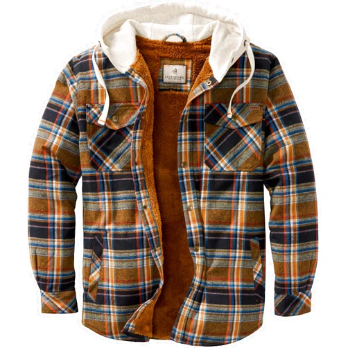 Legendary Whitetails Mens Hooded Shirt Jacket Plaid Flannel Berber Lined Polyfill Insulated Shacket