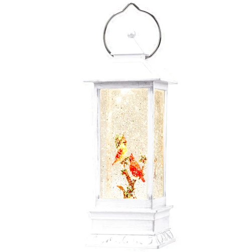 Joyriver Christmas Snow Globe, Cardinal Birds, Hanging Retro Christmas Lantern, Snow Globe Lantern USB or Battery Powered with Timer Lighted Lantern, Home Decor and Gift for Family, White