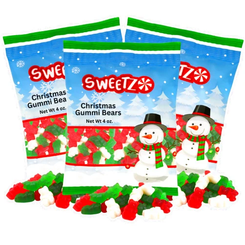 Needzo Limited Edition Christmas Gummies, Assorted Fruit Flavored Gummy Bears, Holiday Themed Chewy Candies for Stocking Stuffers or Gifts, 3 Pack (WIld Cherry, Green Apple, and Strawberry Banana)