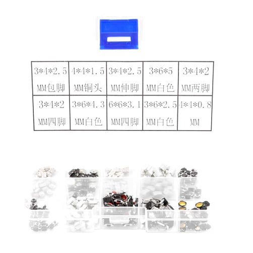 Walfront 250Pcs Tactile Push Button Plastic Micro Switch Assortment for Car Remote Control Key with Box to Multi Purpose Projects 12V