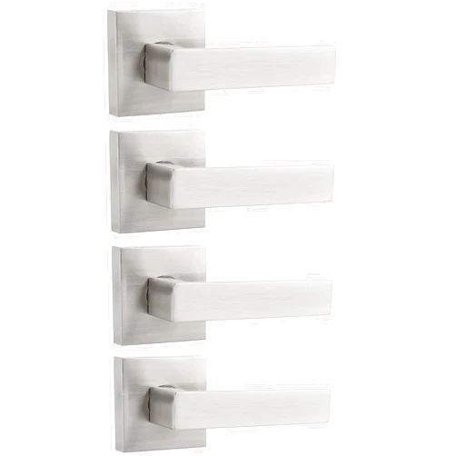 Probrico 4 Pack Half Dummy Door Handles in Satin Nickel, Non-Turning Function Door Levers Set,Square Bar Modern Style,Single Dummy,Universal Handing,Heavy Duty