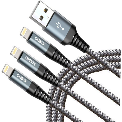 Ohbox iPhone Charger Cable 6FT 3Pack MFi Certified Heavy Duty Lightning Cable Nylon Braided Fast Charging iPhone Charger Cord Compatible with iPhone 14 13 12 11 Pro Max XR XS X 8 7 6 Plus iPad and More