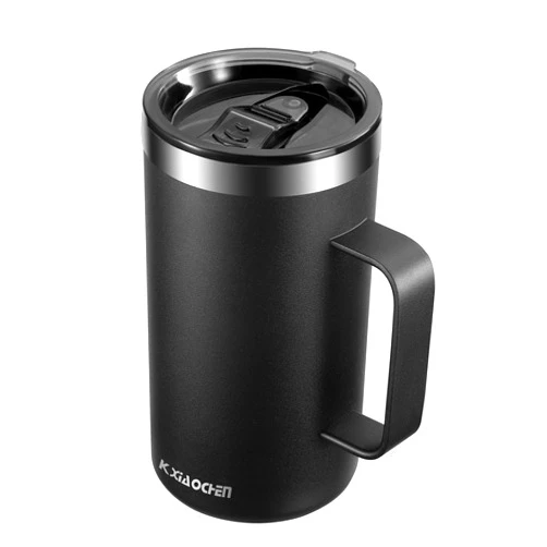 KXIAOCHEN 20oz Insulated Coffee Mug with Lid, Stainless Steel Coffee Cup, Double Wall Vacuum Coffee Tumbler with Handle, Premium Thermal Travel Coffee Mug (Black)