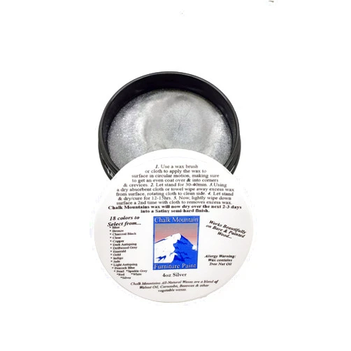 Chalk Mountain Brushes. 100% All Natural Furniture Finishing Waxes. Beautifys & Protects Painted & Unfinished Wood. (4oz, Silver)