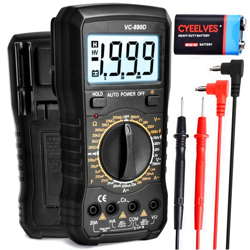 Cyeelves Digital Multimeter, Multifunction Battery Tester, Multi Tester with Contactless Voltage Detection, Backlit LCD Display, Auto-Ranging Tests for Voltage, Current, Resistance, Continuity Frequency, Diode