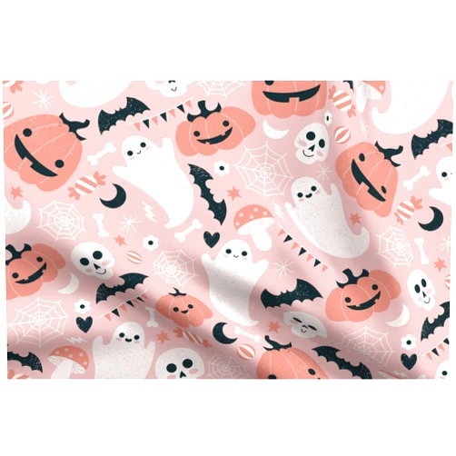 Spoonflower Fabric - Spooky Halloween Pink Cute Party Skull Kid Pumpkin Printed on Petal Signature Cotton Fabric Fat Quarter - Sewing Quilting Apparel Crafts Decor