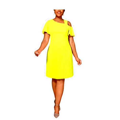 Generic Women One Shoulder Asymmetrical Collar Short Ruffle Sleeve A Line Dress
