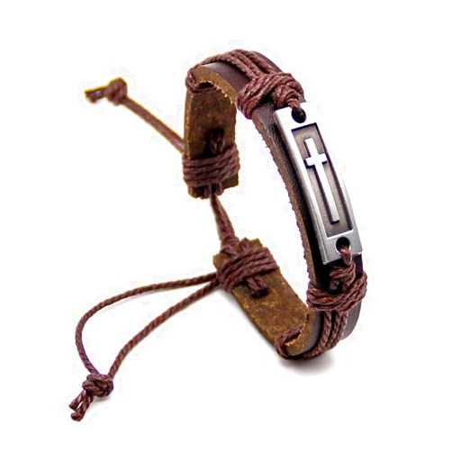 LNKRE JEWELRY Fashion Leather Criss Cross Bracelet Religious Christian Adjustable Wrap Bangle