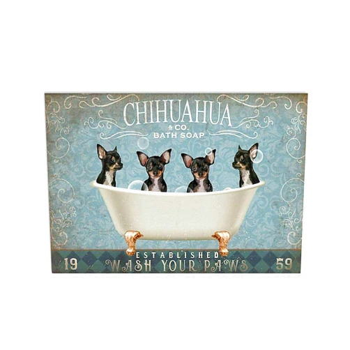 Crysss Chihuahua Dog Take A Bath Soap for Vintage Metal Aluminum Signs Wall Decor Bar Cat Club Funny Toilet Paper Retro Parlor Posters Cafe Store Garage 8x12 Inch Black 8 x 12 Inch