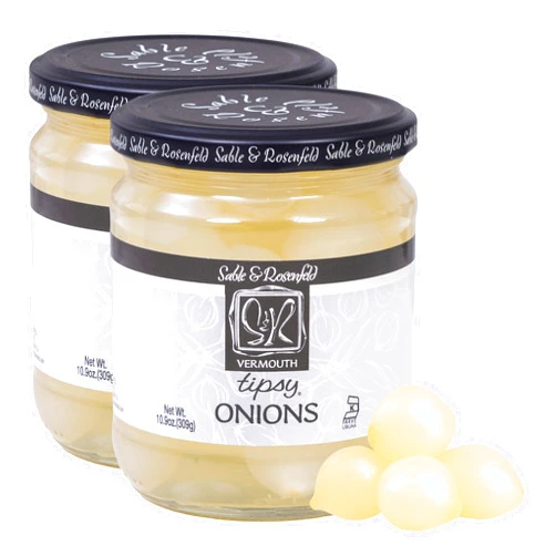 Sable & Rosenfeld Vermouth Tipsy Onions, 10.9 oz (Pack of 2), Gourmet Pickled Silverskin Cocktail Onions in Jar, Kosher, Gluten-Free Martini Garnish