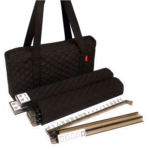 Linda Li American Mah Jongg Set Black Quilted Soft Bag - 166 White Engraved Tiles, 4 All-in-One Rack/Pushers