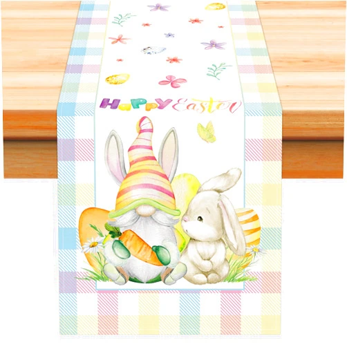 Geengob Easter Table Runner Decorations, 13x72 Inch Buffalo Plaid Spring Easter Eggs Bunny Holiday Farmhouse Kitchen Dining Table Party Decor