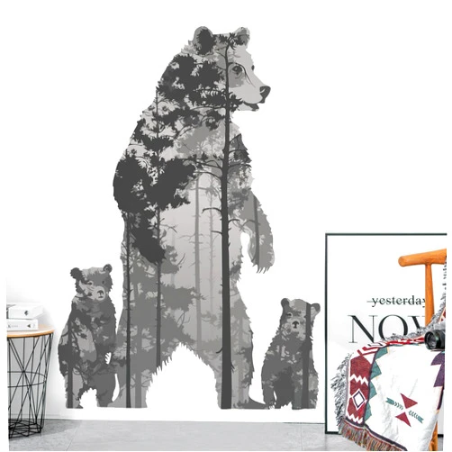 DRWSSR 1 Sheets Forests Silhouette Animals Wall Decals Removable Polar Bear Wall Decals Peel and Stick Vinyl Tall Trees Wall Art Decor for Children Nursery Bedroom Living Room Wall Corner Decor