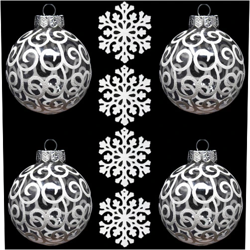 SLEETLY 8pk White Swirl Transparent Clear Ornaments for Farmhouse Christmas Tree Holiday Xmas Decorations - Extra Large Shatterproof Plastic 4.72 inch Glitter Snow Balls and Snowflakes