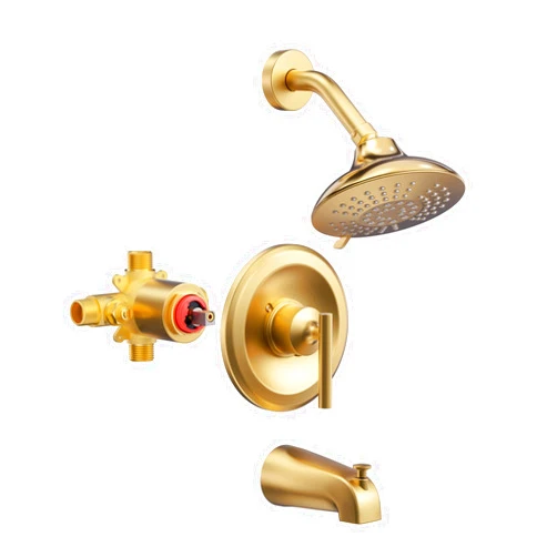 WOWOW Gold Shower Tub Faucet Set: WOWOW Single Handle Bathroom Shower Trim Kit with 6-Inch Rain Shower Head and Tub Spout, Brushed Gold Shower Combo Wall Mount (Valve Included)