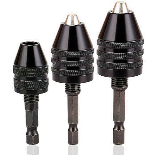 Resze Keyless Drill Chuck Adapter - 3Pcs Drill Chuck for Impact Driver, 1/4” Hex Shank Chuck Conversion Adapter,Drill Bit Adapter Keyless Chuck For Round-Shank Drill Bits, No Keys Needed,Black