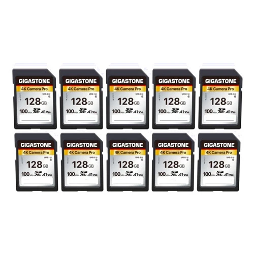 Gigastone [5-Yrs Free Data Recovery] GIGASTONE 128GB 10-Pack SD Card, 4K Camera Pro, A1 V30 SDXC Memory Card 4K UHD Video Compatible with Canon Nikon Sony Panasonic Digital Camera, with 10 Mini Cases
