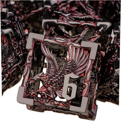 ARUOHHA Hollow DND Metal Dice Set with Gift Box, 7 Pcs Giant Eagle D and D Dice for Dungeons and Dragons Role Playing Games Black Red Polyhedral Dice RPG D&D Dice D20 D12 D10 D8 D6 D4