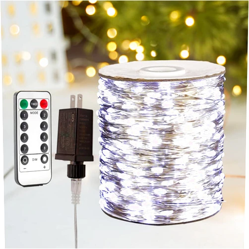 ZELUXDOT Fairy Lights Plug in,100FT 300 LEDs Waterproof String Lights,LED Lights Stirp with Remote 8 Modes for Indoor Outdoor Christmas Wedding Birthday Patio Garden Decoration,Cool White