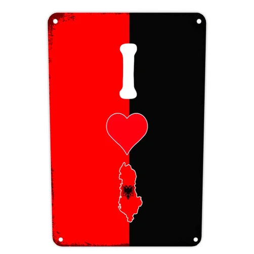 Madcolitote Albania Flag Street Signs Customized National Flag I Love Country Metal Sign Patriotic Metal Tin Sign Country Souvenir Vintage Rustic Wall Art Gift for Foreign Friend, Neighbor 18x12 inch