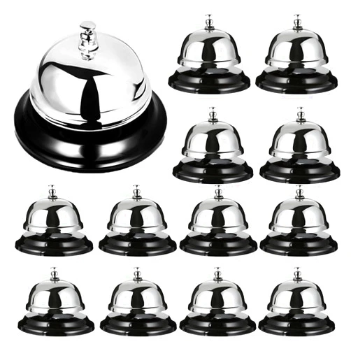 QTLCOHD 12 Pack Call Bell 3.35 Inch Diameter with Metal Anti-Rust Construction, Desk Bell, Service Bell for Hotels, Schools, Restaurants, Reception Areas, Hospitals, Warehouses (Silver)