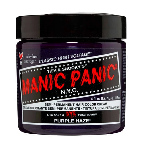 MANIC PANIC Purple Haze Dark Purple Hair Dye - Classic High Voltage - Semi Permanent Warm, Very Dark Purple Hair Color - Vegan, PPD And Ammonia Free (4oz)