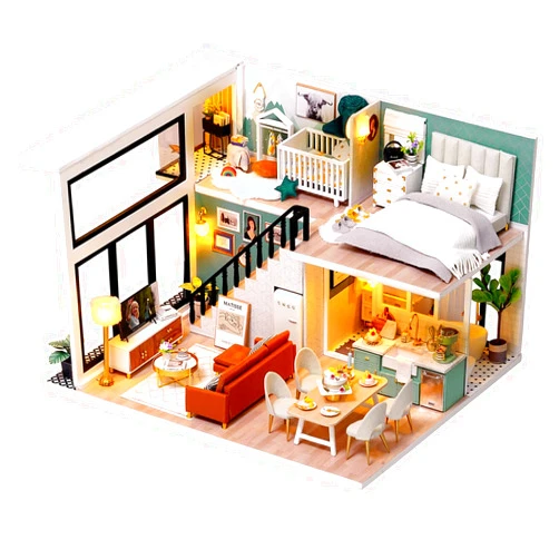 TuKIIE DIY Miniature Dollhouse Kit with Furniture, 1:24 Scale Creative Room Mini Wooden Doll House Accessories Plus Dust Proof & Music Movement for Kids Teens Adults(Comfortable Life)