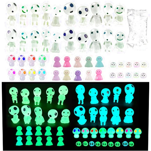 BEZALEL Glow in the Dark Tree Spirits, 49 Pcs Luminous Elves Tree Ghosts Figurines Kit, Mini Glow Fairy Garden Accessories Outdoor with Mini Mushrooms for Garden Bonsai Succulent Terrarium Decorations