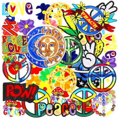 Ferraycle 48 Pcs Iron On Patches Hippie Embroidered Patches Random Assorted Styles Kit Aesthetic Repair Appliques for Sewing DIY Jacket Hat Clothing Backpack Jean 1970s Party