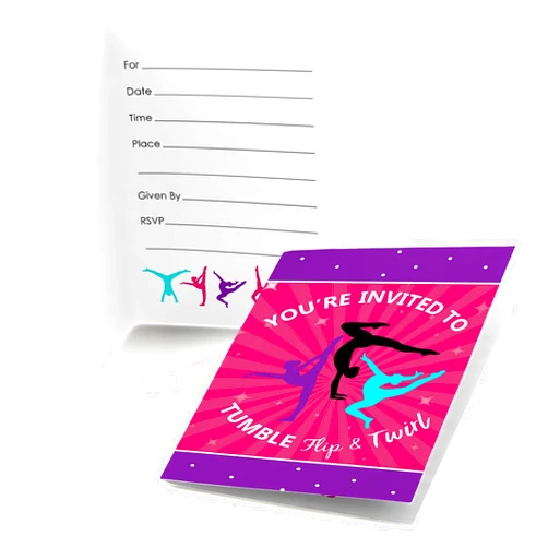 Big Dot of Happiness Tumble, Flip & Twirl - Gymnastics - Fill In Birthday Party or Gymnast Party Invitations (8 count)